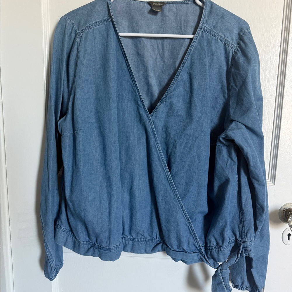 Eddie Bauer Blue Long Sleeve Wrap Blouse